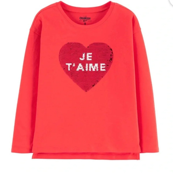 OshKosh B’gosh Red Long Sleeved Heart Top “I Love You” Girl’s Large 12/14 - Picture 1 of 9